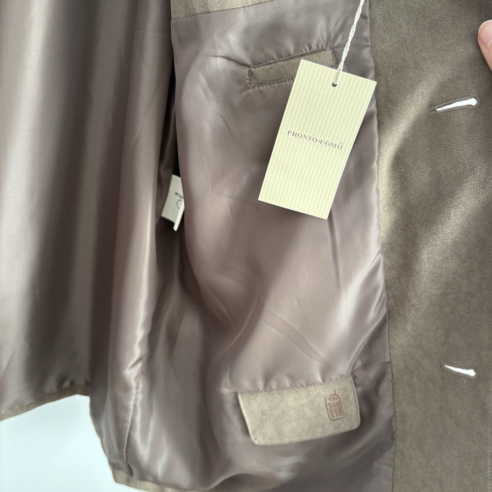 Pronto Uomo Men's Faux‎ Suede Jacket Size L Brown Button Up European Old Money - Picture 8 of 11
